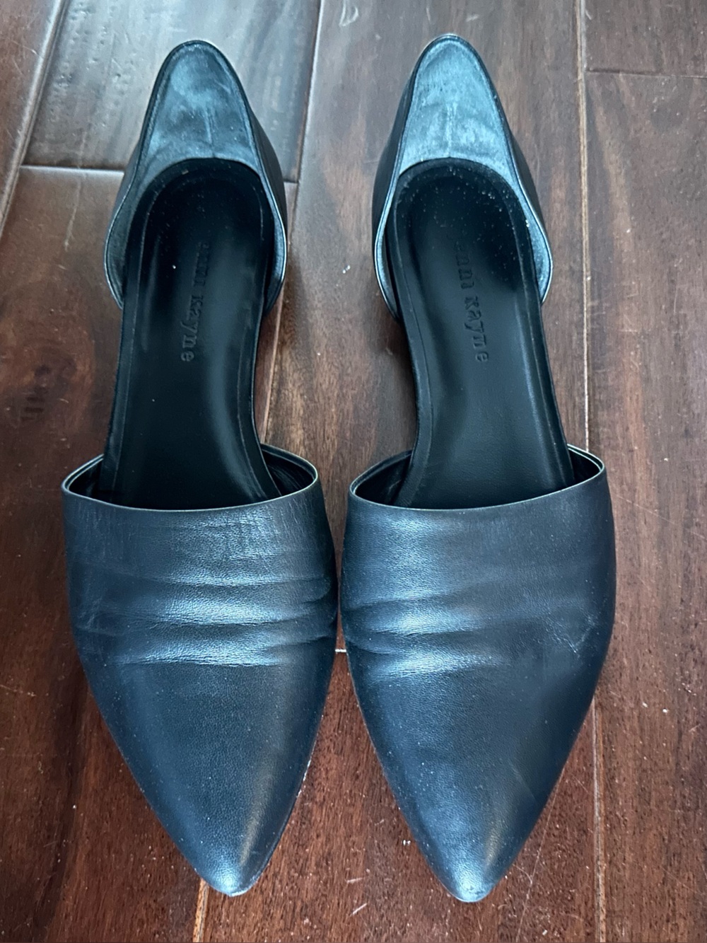 Jenni Kayne Black Pointed Slip-On Leather Flats Size 40